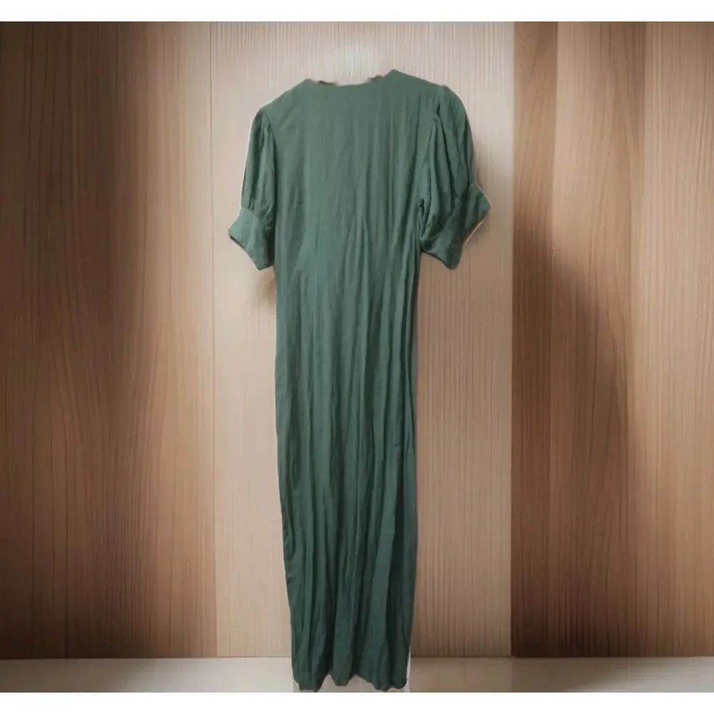 Free People Vintage Summer Button Green Olive Maxi Dress M